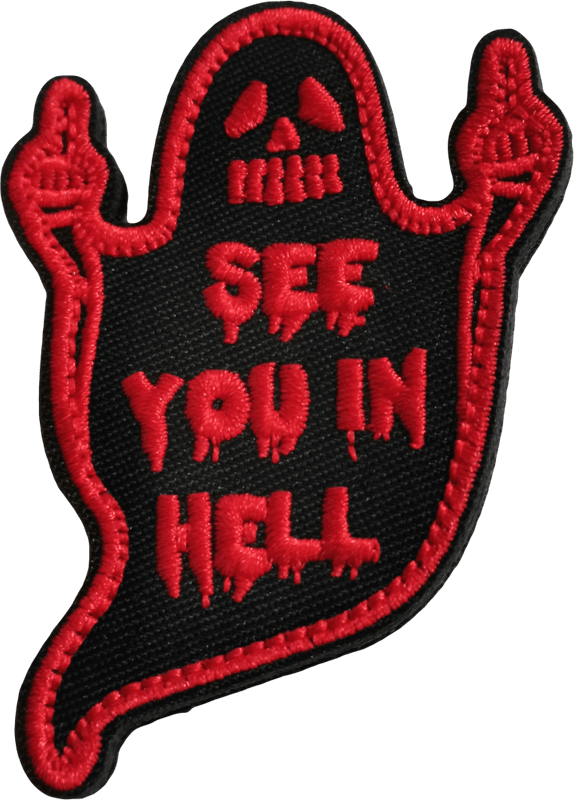 Patch: See you in Hell-Ghost (Borrelås-S) svart/rød jakkemerke