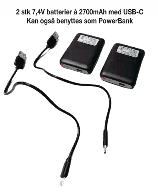 Hovedbilde Bullfighter Batterier Til Varmehansker med USB-C, 2stk med ladekabel