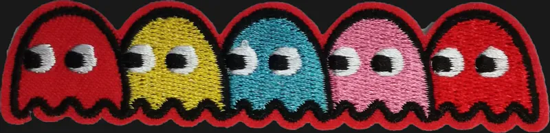 Patch: Pacman Ghosts (M) svart/rød/blå/gul jakkemerke